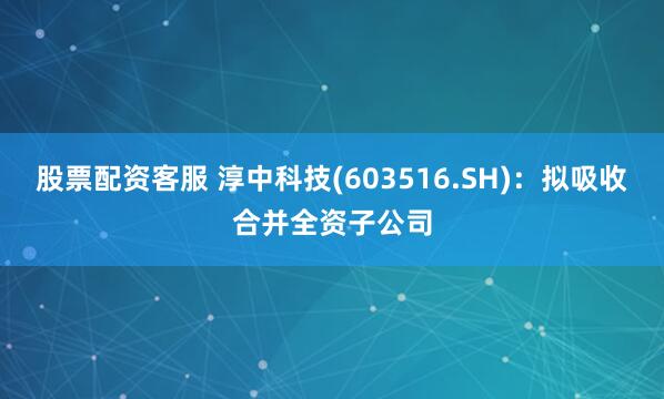 股票配资客服 淳中科技(603516.SH)：拟吸收合并全资子公司
